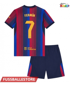 Günstige Barcelona Fermin Lopez #7 Heimtrikotsatz Kinder 2026-27 Kurzarm (+ Kurze Hosen)